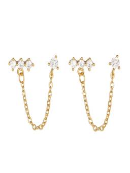 AQUASTREET - 18K Gold Plated Anti-Tarnish Two Piercing Zircon Ear Chain Earrings