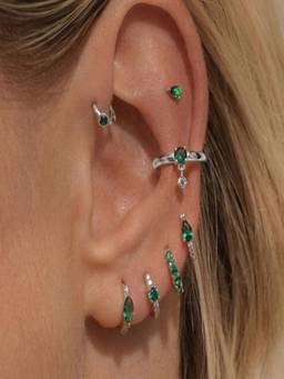 AQUASTREET - Green Zircon Silver Plated Anti-Tarnish Earring Set for SINGLE EAR ONLY (Pack of 7)