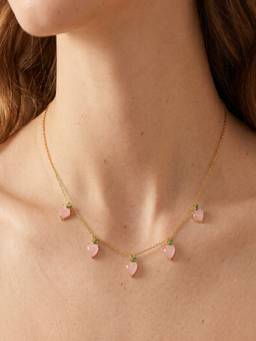 AQUASTREET - Pink Zircon Heart Strawberry Fruit Charm 18K Gold Plated Anti-Tarnish Necklace