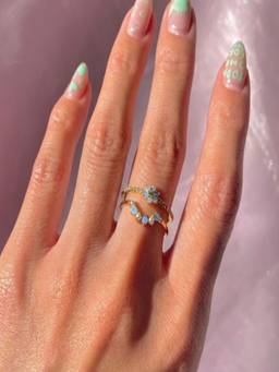 AQUASTREET - Floral Zircon 18K Gold Plated Anti-Tarnish Layered Stack Rings (Pack of 2)