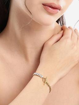 Carlton London - Gold Plated CZ Toggle Bracelet