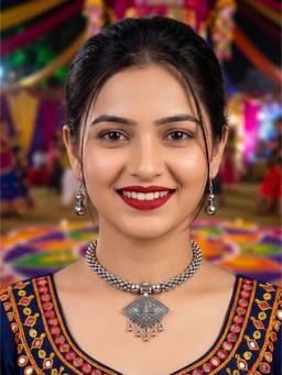 NUI - Silver Oxidized Silver Choker Jewellery Set For Women