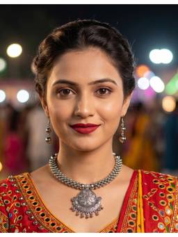 NUI - Silver Oxidized Silver Choker Jewellery Set For Women
