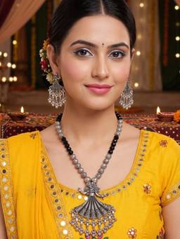 NUI - Silver Oxidized Silver Jewellery Set For Women