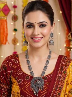 NUI - Silver Oxidized Silver Jewellery Set For Women