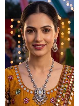 NUI - White Oxidized Silver Jewellery Set For Women