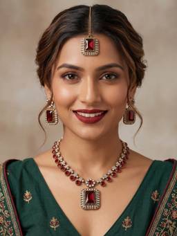 NUI - Maroon Plated Jewellery Set For Women