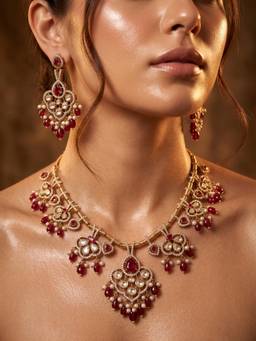 NUI - Maroon Plated Cubic Zirconia Elegant Jewellery Set For Women