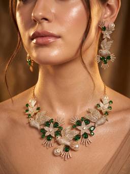NUI - Green Plated Cubic Zirconia Elegant Jewellery Set For Women