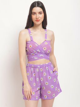 AOBA - Women Purple Floral Printed Beachwear (Set of 2)