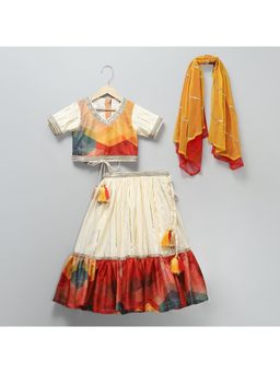 The Little Tales - Kaliedoscope Printed Lehenga And Blouse With Dupatta (Set of 3)
