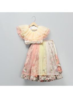 The Little Tales - Multi Color Organza Frill With Printed Lehenga And Blouse (Set of 2)