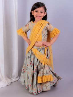 The Little Tales - Mughal Printed Lehenga And Blouse With Attached Dupatta (Set of 2)
