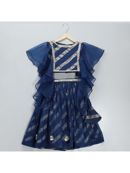 The Little Tales - Blue Chanderi Frill Blouse Lehenga (Set of 2)