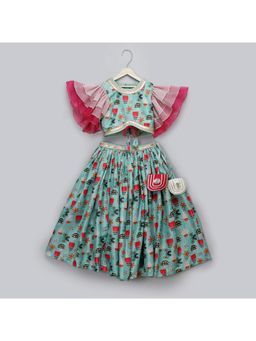 The Little Tales - Green Bees Printed Lehenga And Blouse (Set of 2)