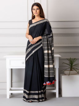 Baisacrafts - Emilia Handblock Cotton Saree With Unstiched Blouse