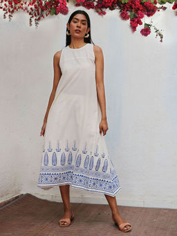 Chidiyaa - Bogainvillea Nuresa Block Printed Cotton Dress