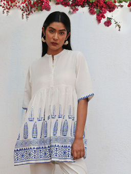 Chidiyaa - Bogainvillea Alizeti Block Printed Cotton Tunic
