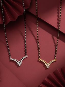 ADIVA - Gold & Silver-Plated White American Diamond Mangalsutra (Pack of 2)