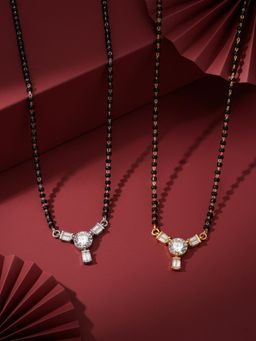 ADIVA - Gold & Silver-Plated White American Diamond Mangalsutra (Pack of 2)