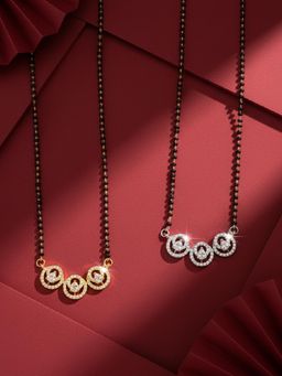 ADIVA - Gold & Silver-Plated Designer White American Diamond Mangalsutra (Pack of 2)