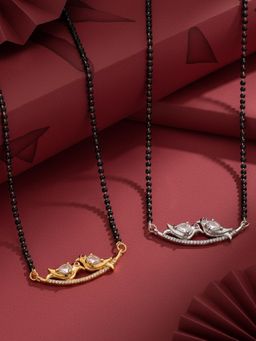 ADIVA - Gold & Silver-Plated Trendy Bird White American Diamond Mangalsutra (Pack of 2)