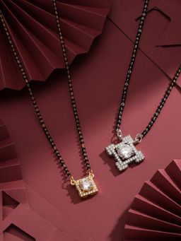 ADIVA - Silver & Gold-Plated Square White American Diamond Mangalsutra (Pack of 2)