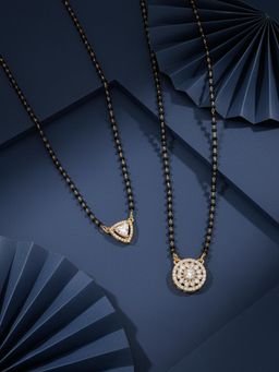 ADIVA - Gold-Plated Circular & Triangle White AD Stone Mangalsutra (Pack of 2)