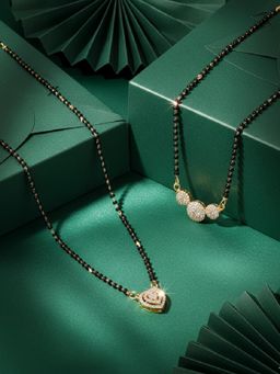 ADIVA - Gold-Plated Heart Design White American Diamond Mangalsutra (Pack of 2)