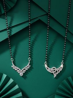 ADIVA - Silver-Plated Premium White American Diamond Mangalsutra (Pack of 2)