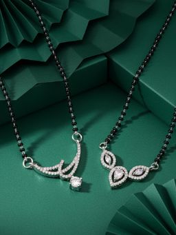 ADIVA - Silver-Plated Designer White American Diamond Mangalsutra (Pack of 2)