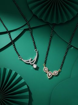 ADIVA - Silver & Gold-Plated White American Diamond Mangalsutra (Pack of 2)