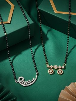 ADIVA - Silver & Gold-Plated White American Diamond Mangalsutra (Pack of 2)