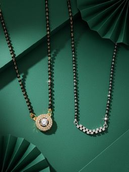 ADIVA - Gold & Silver-Plated Circular White AD Stone Mangalsutra (Pack of 2)