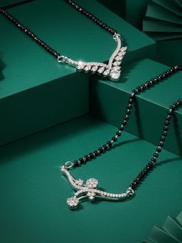 ADIVA - Silver-Plated Premium White American Diamond Mangalsutra (Pack of 2)