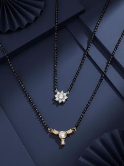 ADIVA - Silver & Gold-Plated White American Diamond Mangalsutra (Pack of 2)