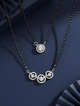 ADIVA - Silver-Plated Elegant Circular White American Diamond Mangalsutra (Pack of 2)