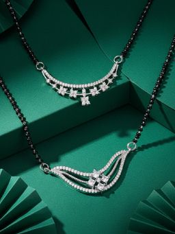 ADIVA - Silver-Plated Traditional White AD Stone Mangalsutra (Pack of 2)