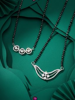 ADIVA - Silver-Plated White American Diamond Mangalsutra (Pack of 2)