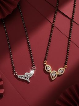ADIVA - Silver & Gold-Plated Premium White American Diamond Mangalsutra (Pack of 2)