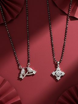 ADIVA - Silver-Plated Trendy Bird-Shaped White American Diamond Mangalsutra (Pack of 2)