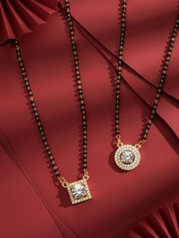 ADIVA - Gold-Plated Square & Circular White AD Stone Mangalsutra (Pack of 2)