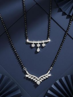 ADIVA - Silver-Plated Premium White AD Stone Mangalsutra (Pack of 2)