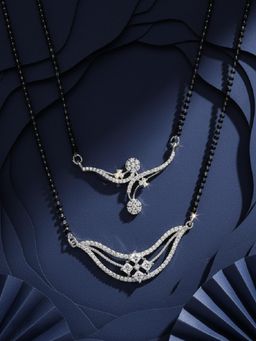 ADIVA - Silver-Plated Traditional White AD Stone Mangalsutra (Pack of 2)