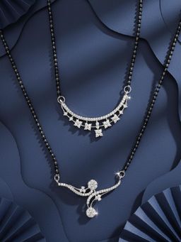 ADIVA - Silver-Plated Traditional White AD Stone Mangalsutra (Pack of 2)