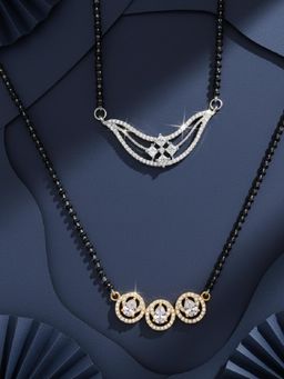 ADIVA - Silver & Gold-Plated Designer White American Diamond Mangalsutra (Pack of 2)