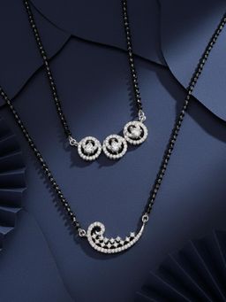 ADIVA - Silver-Plated White American Diamond Mangalsutra (Pack of 2)