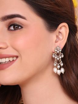 Fida - Tiered Kundan White Pearl Dangler Earrings