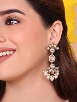 Fida - Floral Kundan White Pearl Dangler Earrings