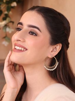 Fida - Golden & White Pearl Embellished Hoop Earrings